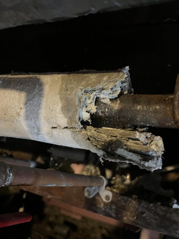 Suspect asbestos Air-O-Cell pipe insulation identified during professional asbestos inspection